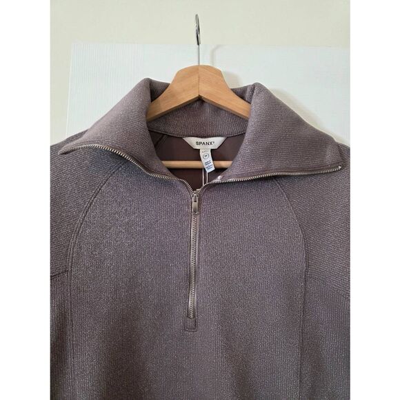 Spanx AirEssentials Shine Half Zip, Smoke Silver Shimmer Top XS $138 NWT - Picture 4 of 9